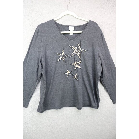 Weekends by Chico's Long Sleeve Jersey Knit Top-3 or XL-Animal Print Stars - Picture 1 of 10